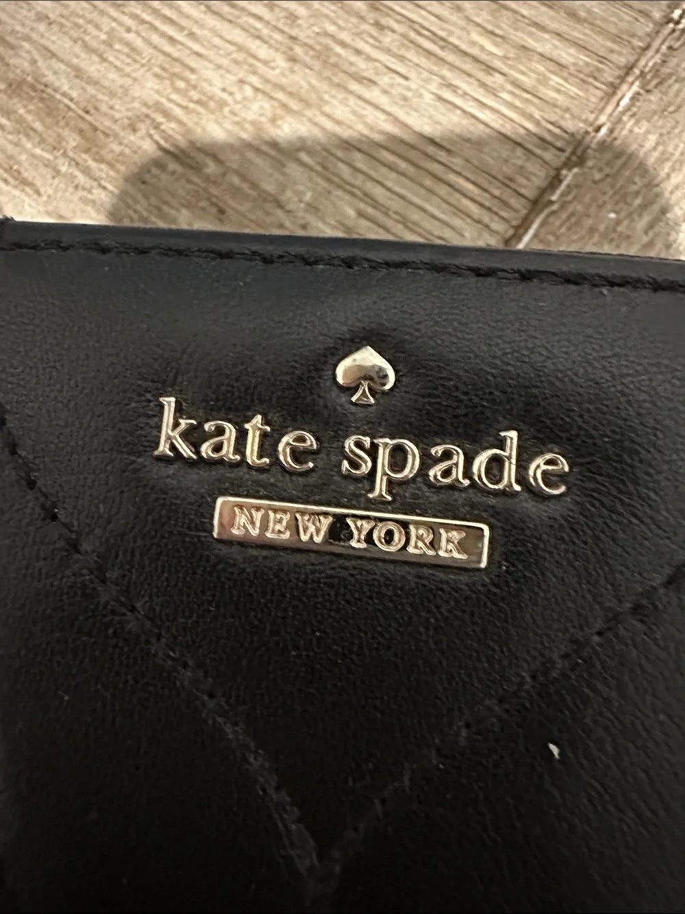 kate spade Black Quilted Leather wallet/keychain with Gold Logo